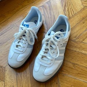 Adidas Samba Leather Retro Sneakers White Blue 7.5 Men / 8.5 Women. Worn once!